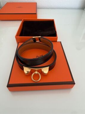 Hermès Rivale Double-Tour Bracelet with Gold Hardware in box leather